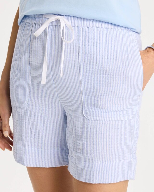 Striped Crinkle Gauze Cotton Shorts - image 4